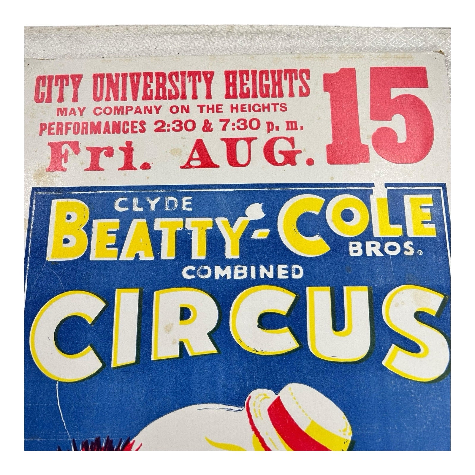 Vintage Clyde Beatty & Cole Bros World's Largest Circus Cardboard Poster