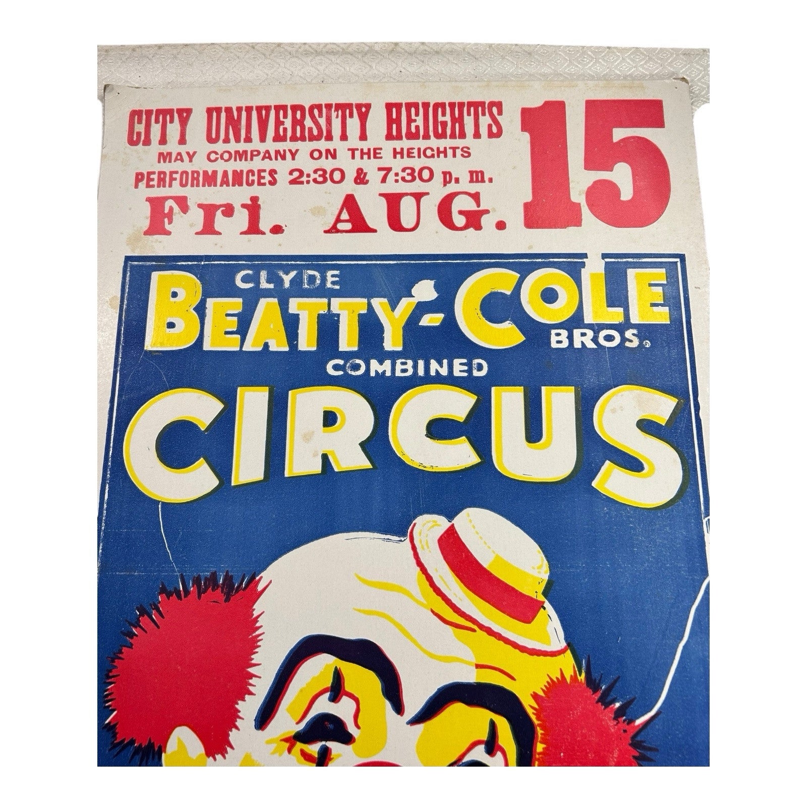 Vintage Clyde Beatty & Cole Bros World's Largest Circus Cardboard Poster