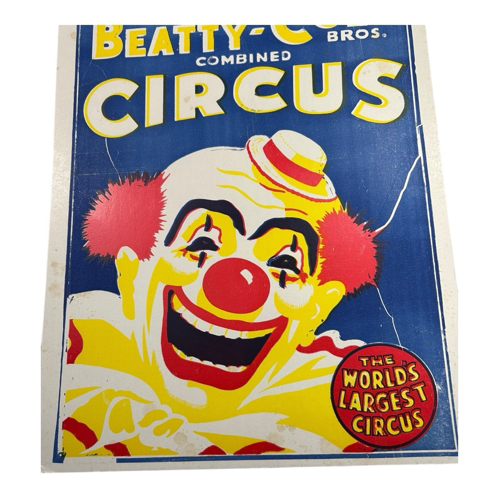 Vintage Clyde Beatty & Cole Bros World's Largest Circus Cardboard Poster