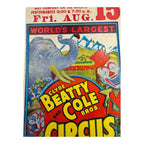 Vintage Clyde Beatty & Cole Bros Cardboard Circus Poster - Elephant and Clown