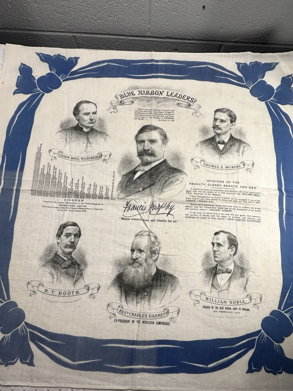 Antique Gospel & Temperance Blue Ribbon Army Leaders Linen