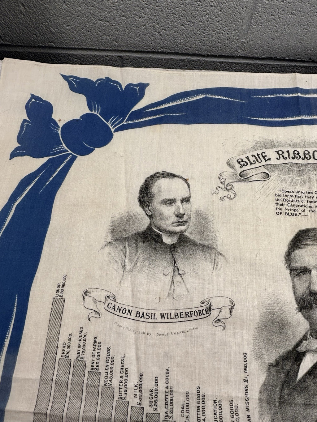 Antique Gospel & Temperance Blue Ribbon Army Leaders Linen