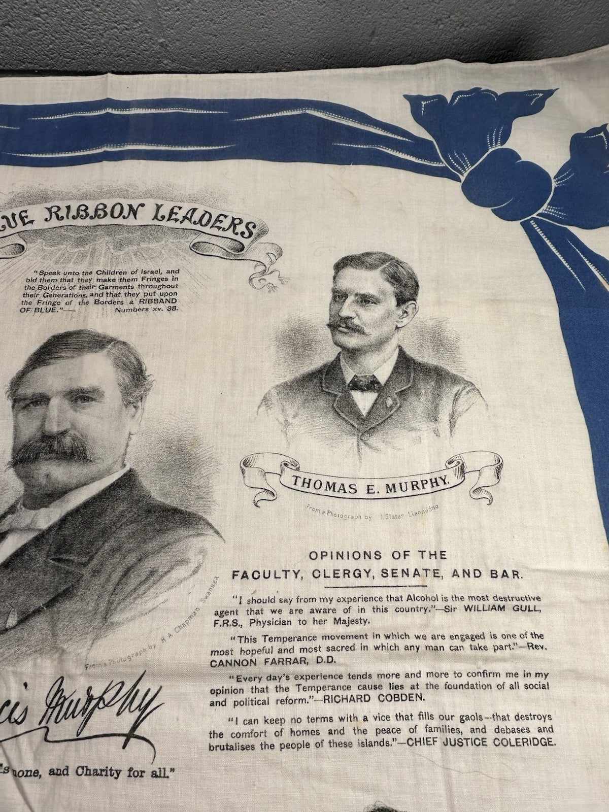 Antique Gospel & Temperance Blue Ribbon Army Leaders Linen