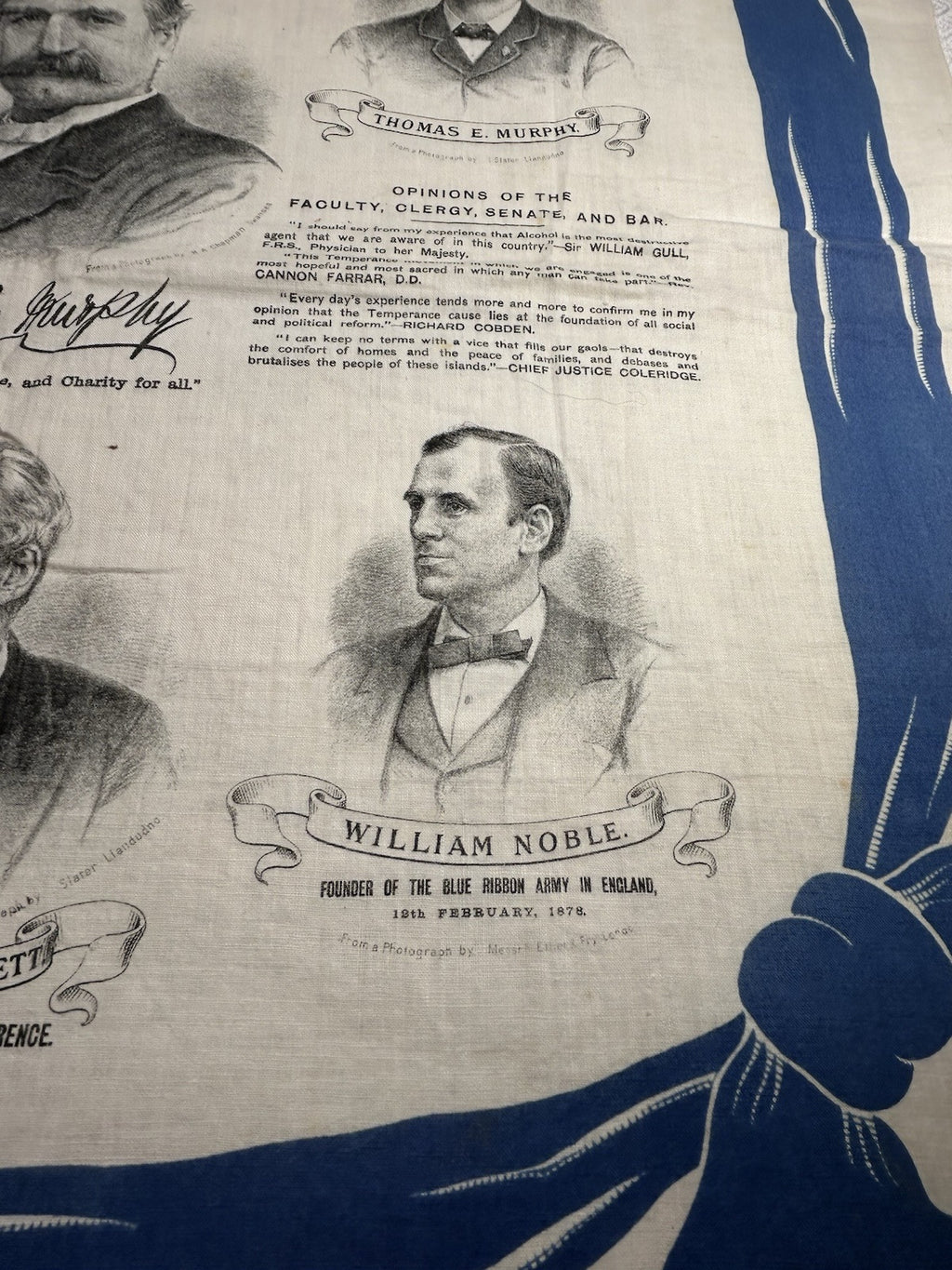 Antique Gospel & Temperance Blue Ribbon Army Leaders Linen