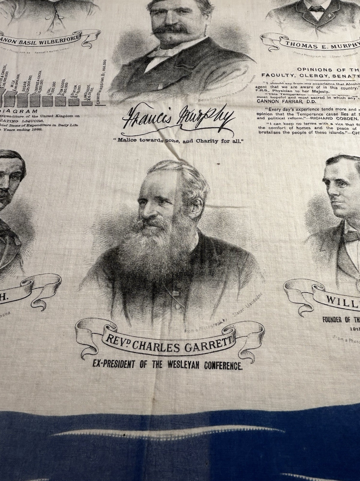 Antique Gospel & Temperance Blue Ribbon Army Leaders Linen