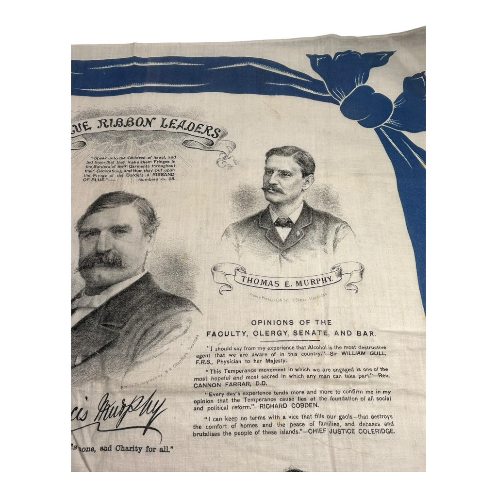 Antique Gospel & Temperance Blue Ribbon Army Leaders Linen