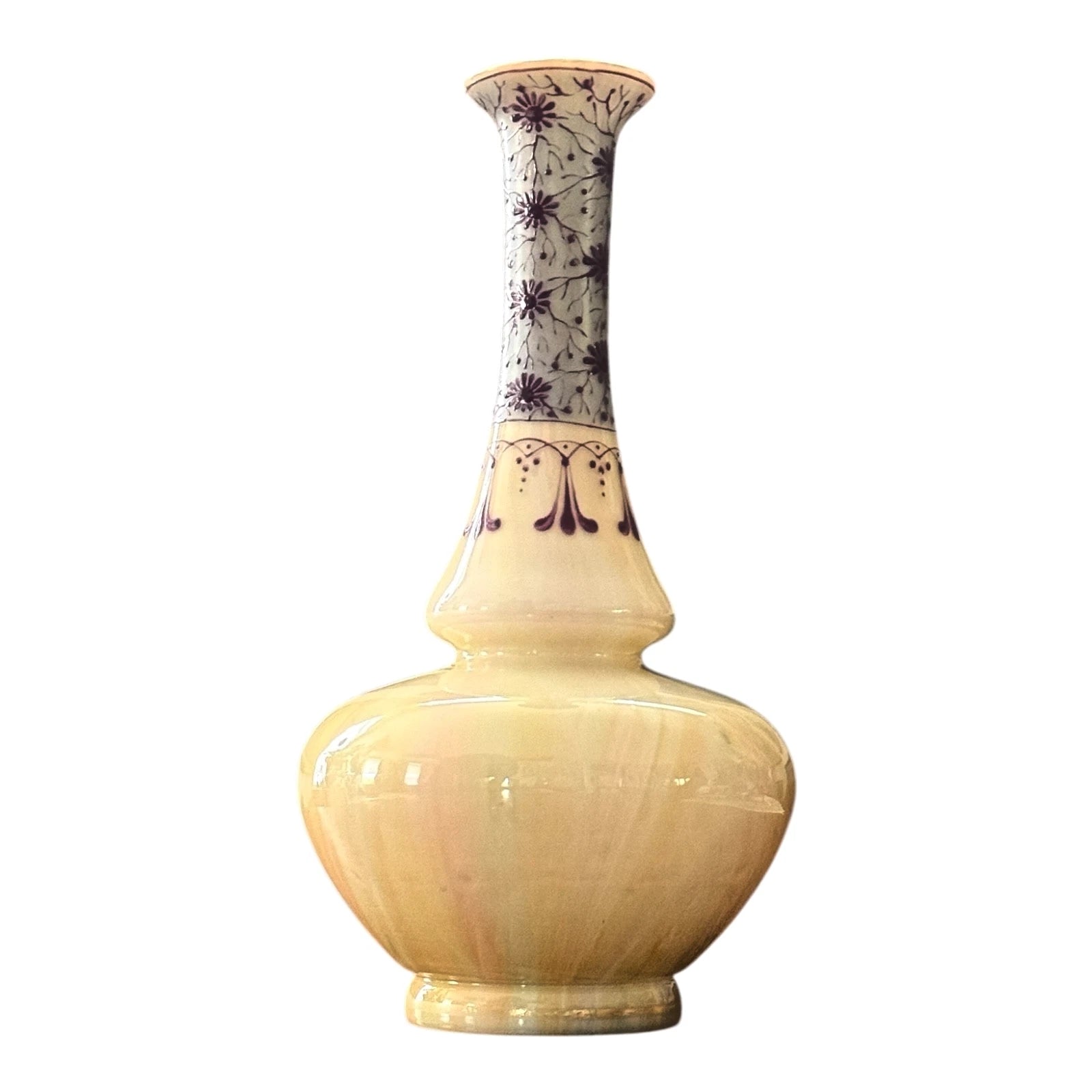 Antique Bohemian Enameled Marbled Opaline Art Glass Vase - Harrach Style
