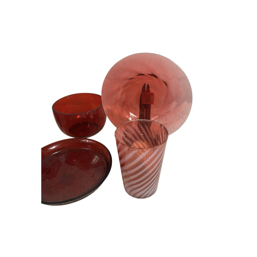 Vintage Lot of 6 Pieces of Cranberry Glass Owned by Martha Stewart