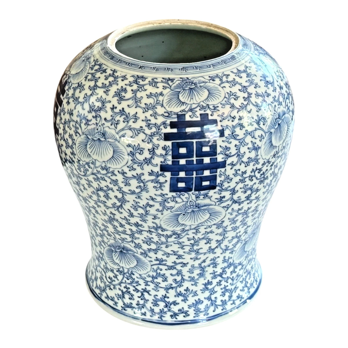 Antique Chinese Qing Blue & White Porcelain Double Happiness Wedding Ginger Jar