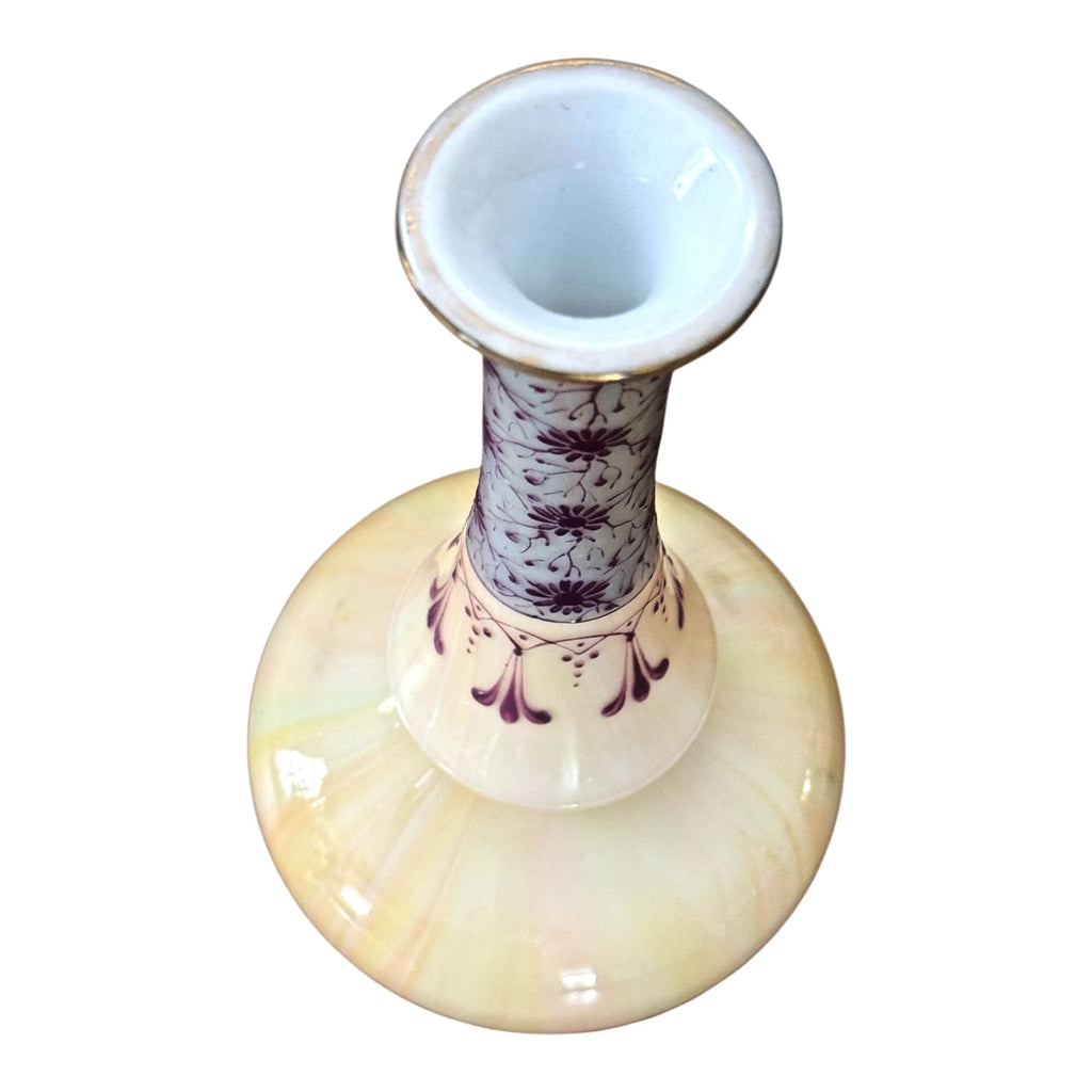 Antique Bohemian Enameled Marbled Opaline Art Glass Vase - Harrach Style