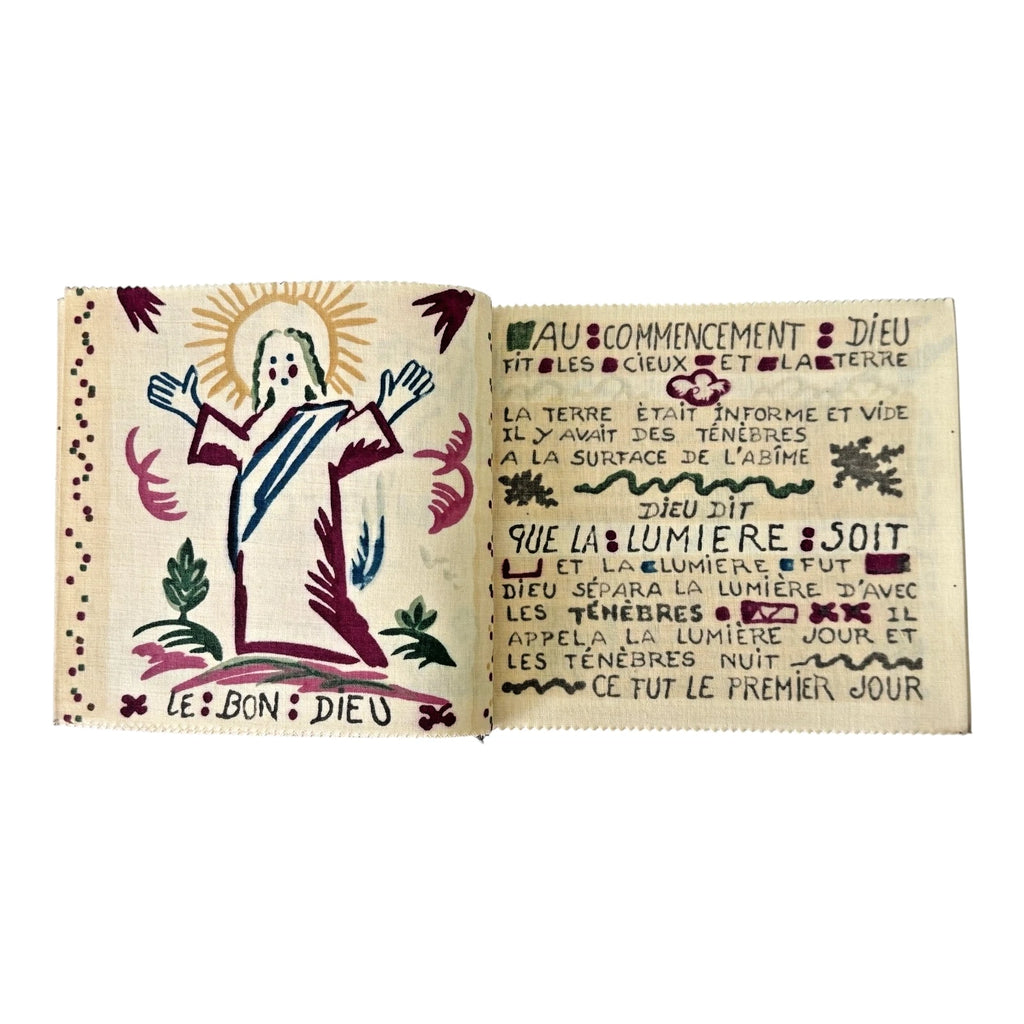 Antique Paul Dumas French Linen Cloth Children's Bible Book Creation Story