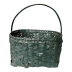 Antique Dark Green Painted Split Oak Gathering Basket with Bentwood Handle