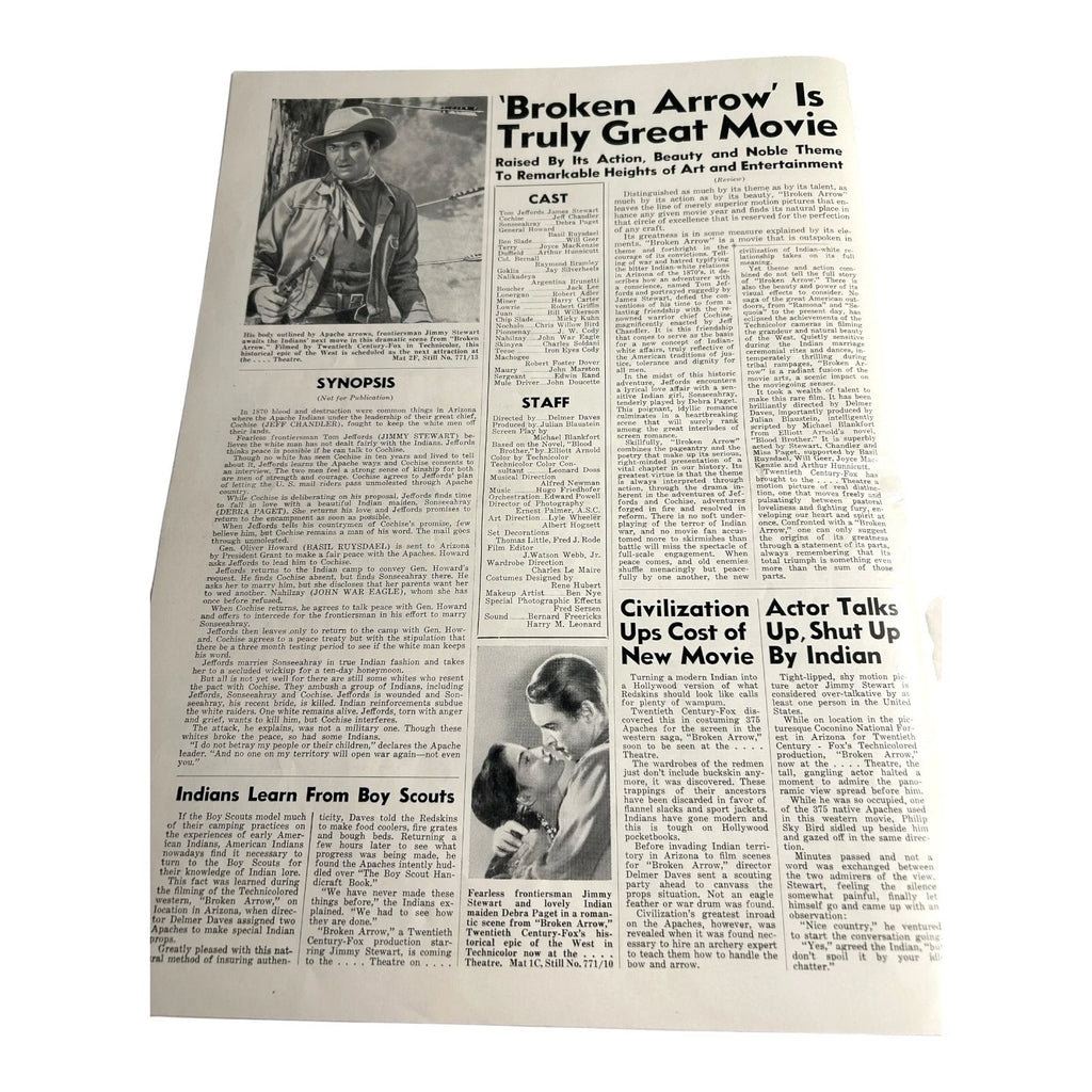 Vintage Movie Press Book Showmans Manual Broken Arrow 1950