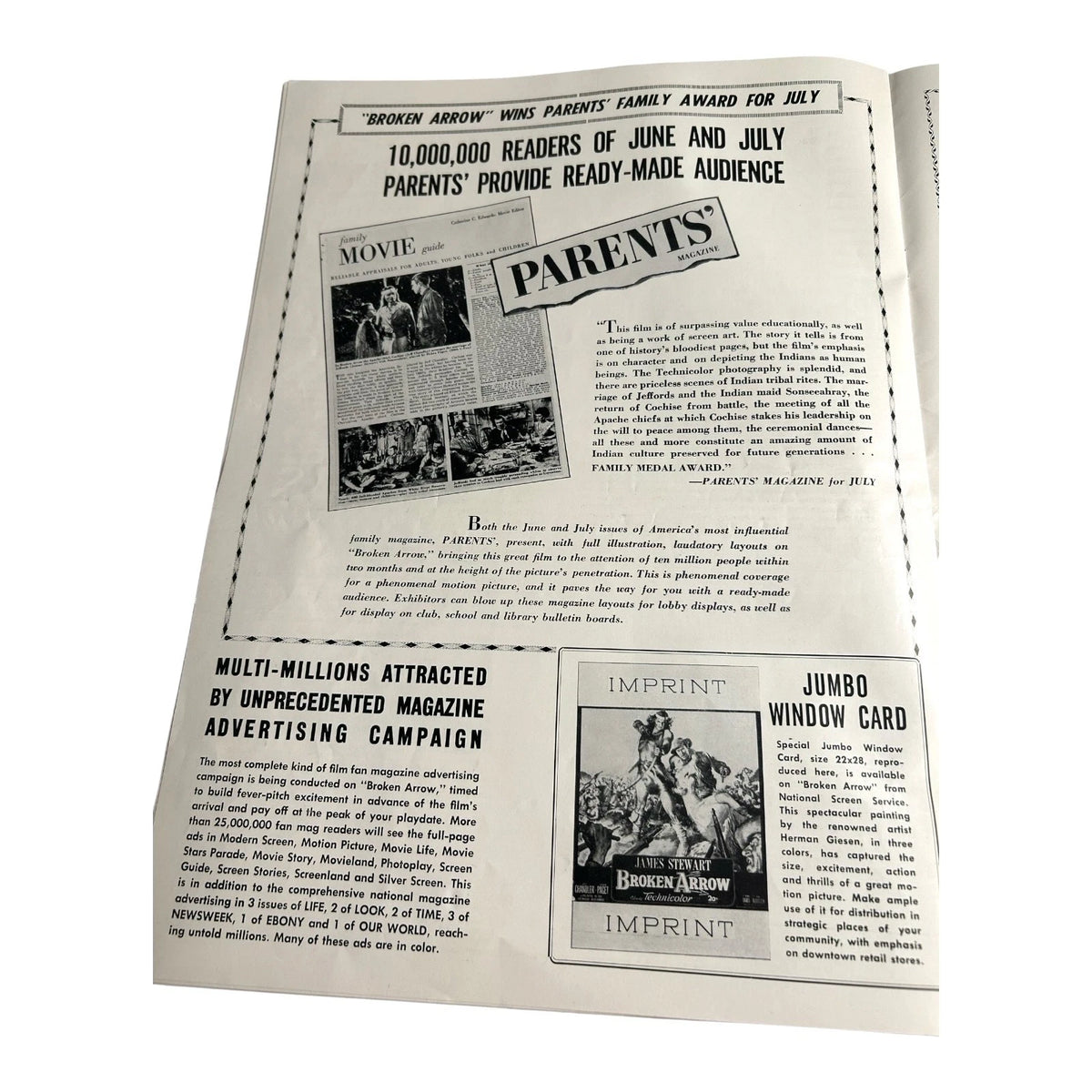 Vintage Movie Press Book Showmans Manual Broken Arrow 1950