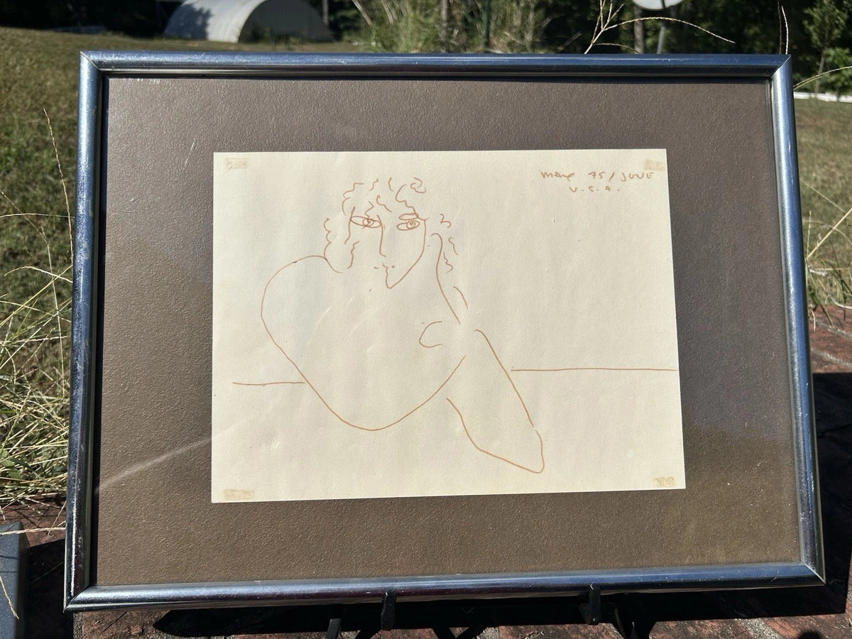 Vintage Framed  and Signed Original Drawing by Peter Max June 75