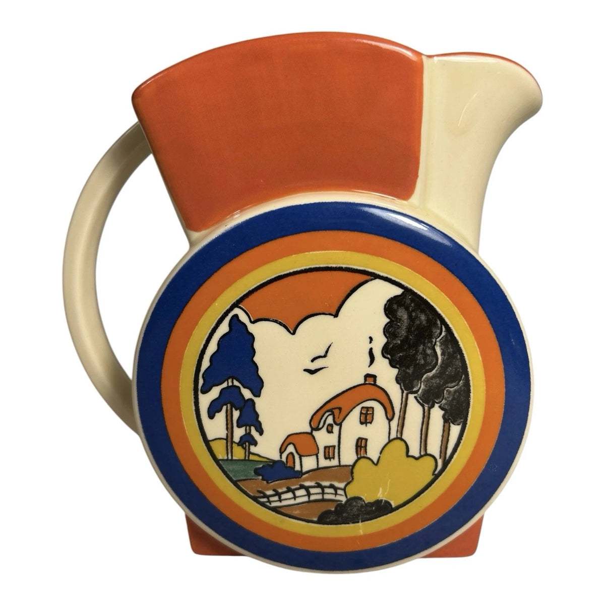 Vintage Clarice Cliff Style Jug Pitcher Huntley Cottage by Moorland Pottery