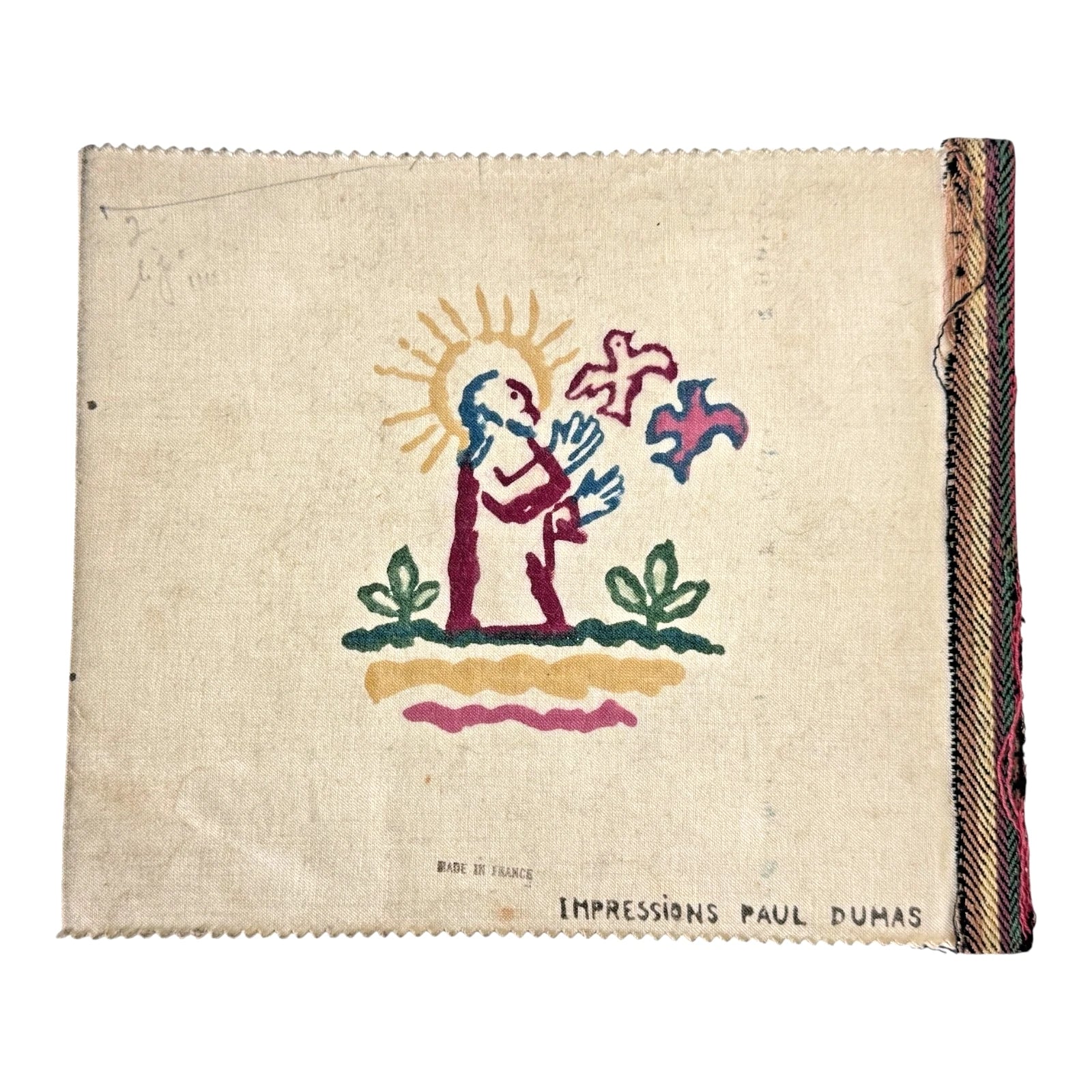 Antique Paul Dumas French Linen Cloth Children's Bible Book Creation Story