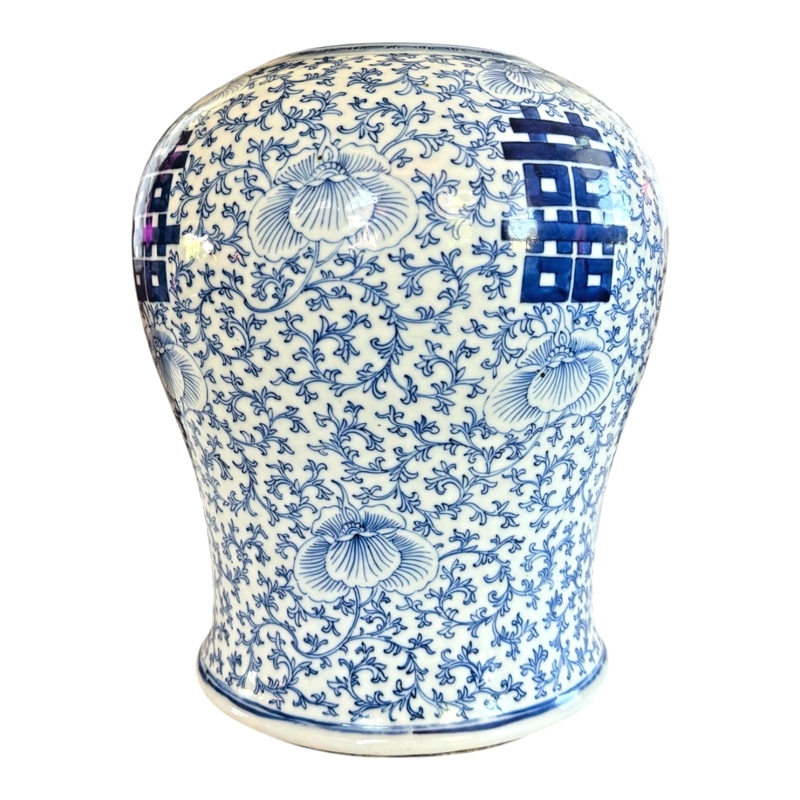 Antique Chinese Qing Blue & White Porcelain Double Happiness Wedding Ginger Jar