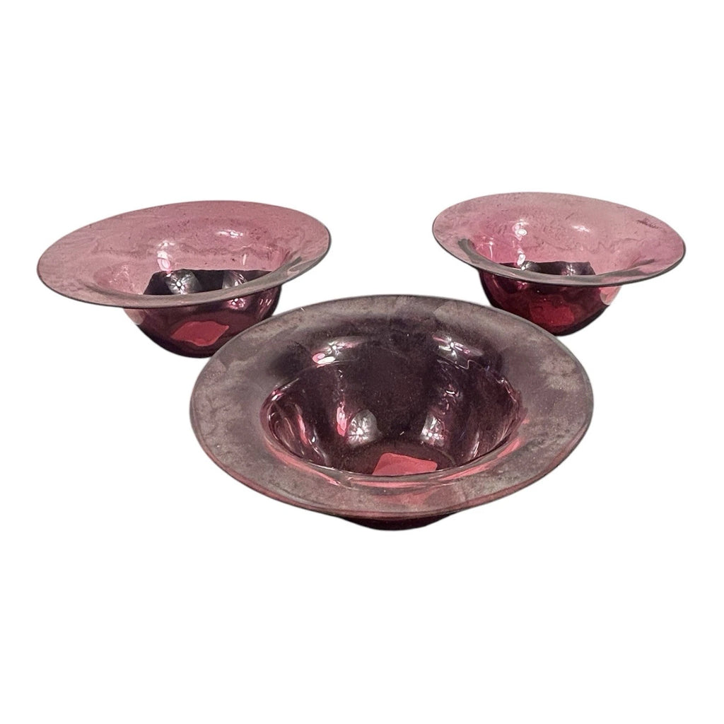 Vintage Set of 3 Cranberry Glass Bowls Owned by Martha Stewart