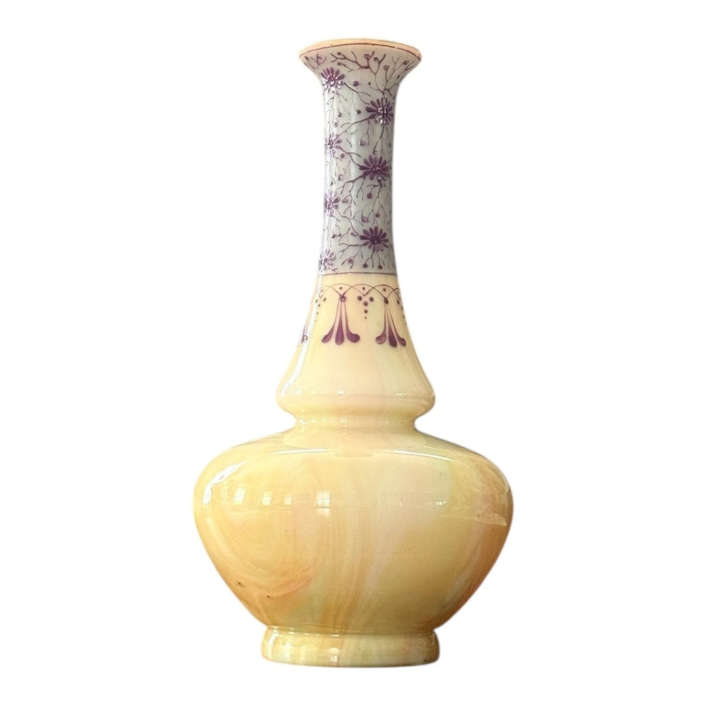 Antique Bohemian Enameled Marbled Opaline Art Glass Vase - Harrach Style