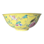 Antique Chinese Qing Dynasty Famille Jaune Bowl - Flower Sprigs Insects Pattern