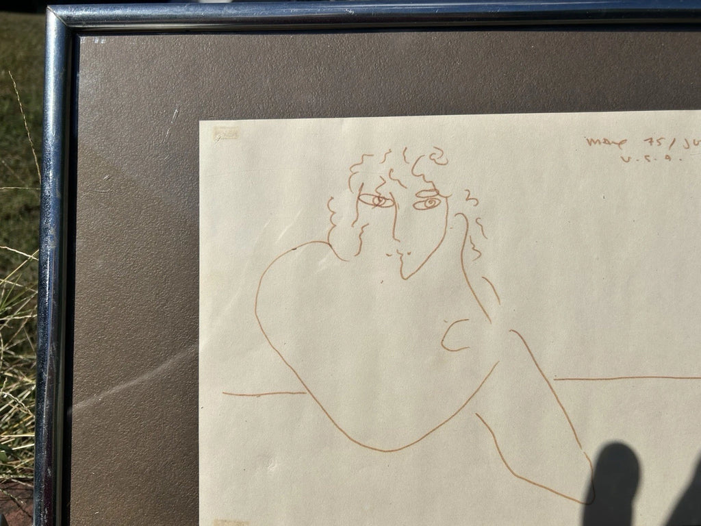 Vintage Framed  and Signed Original Drawing by Peter Max June 75