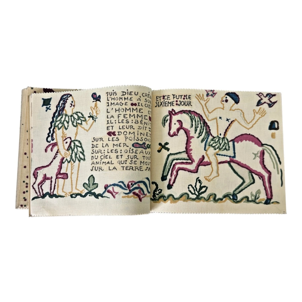 Antique Paul Dumas French Linen Cloth Children's Bible Book Creation Story
