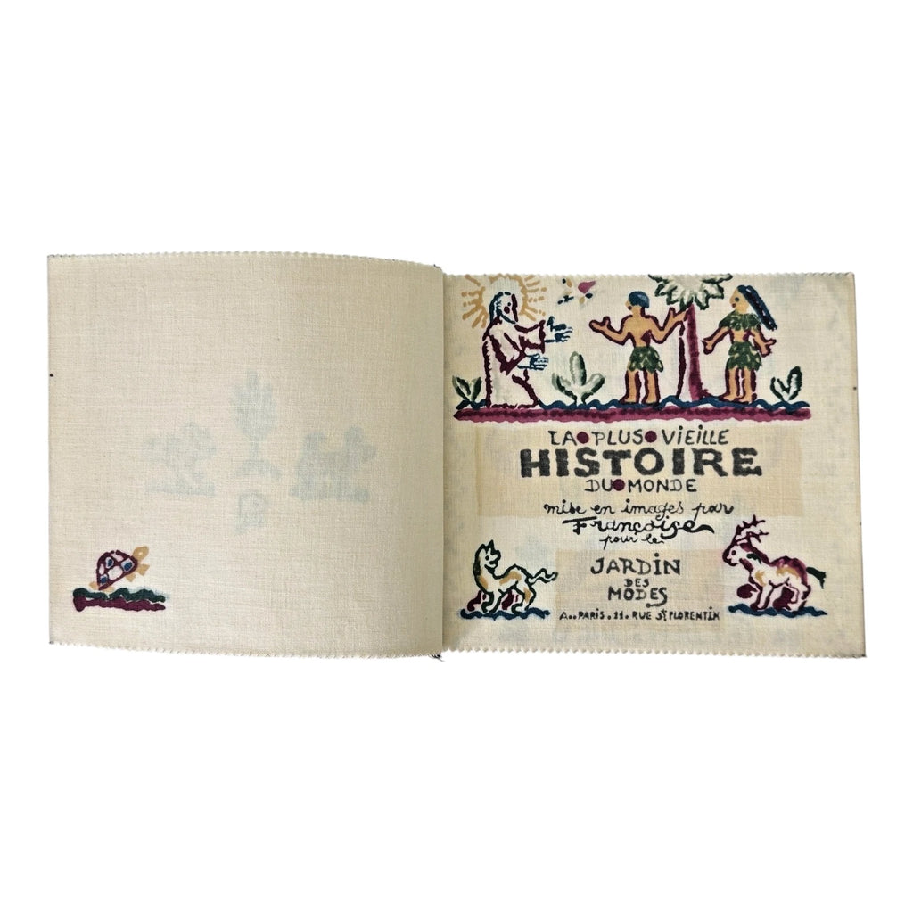 Antique Paul Dumas French Linen Cloth Children's Bible Book Creation Story