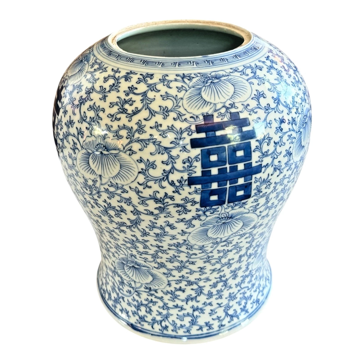 Antique Chinese Qing Blue & White Porcelain Double Happiness Wedding Ginger Jar
