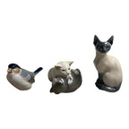 Vintage Lot 3 Royal Copenhagen Figurines Playing Cats 683 Siamese Cat 681 Bird