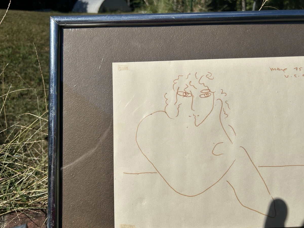 Vintage Framed  and Signed Original Drawing by Peter Max June 75