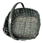 Antique Dark Green Painted Split Oak Gathering Basket with Bentwood Handle