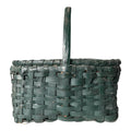 Antique Dark Green Painted Split Oak Gathering Basket with Bentwood Handle