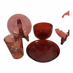 Vintage Lot of 6 Pieces of Cranberry Glass Owned by Martha Stewart