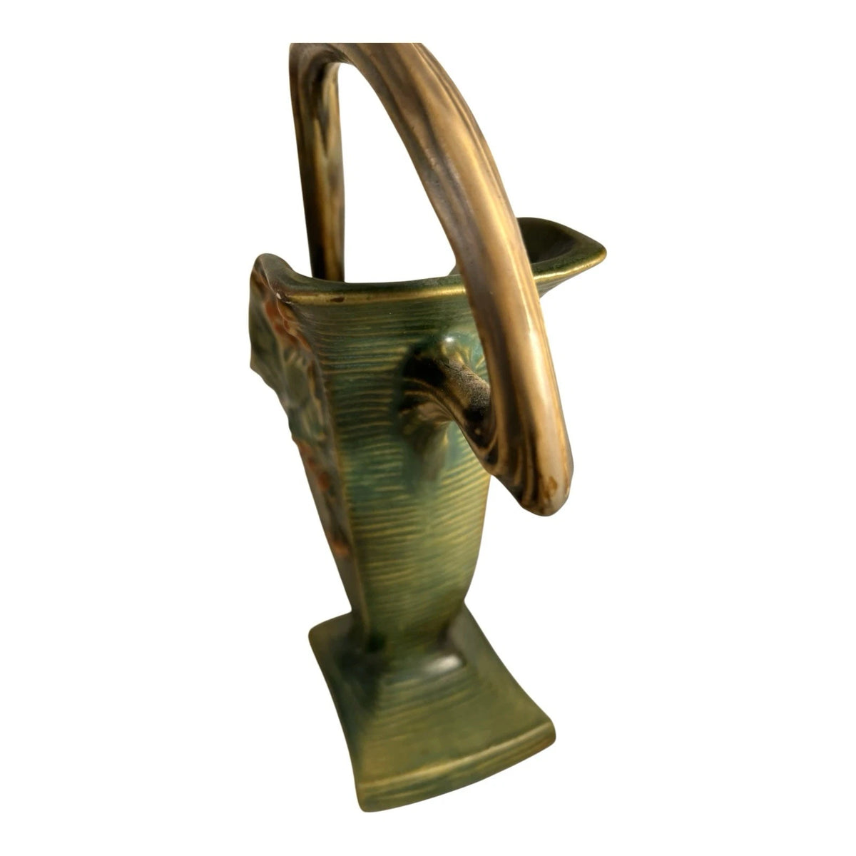 Antique Roseville Art Pottery Bushberry Art Deco Handled Basket Vase 37 1-10