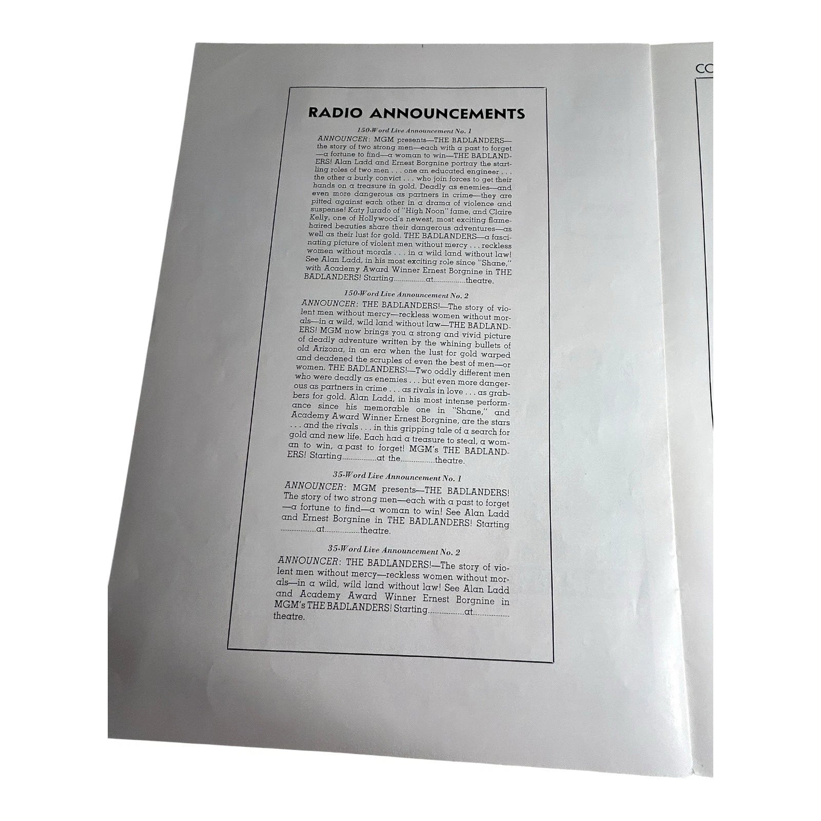Vintage Movie Press Book Showmans Manual The Badlanders 1958