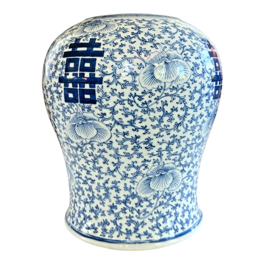 Antique Chinese Qing Blue & White Porcelain Double Happiness Wedding Ginger Jar