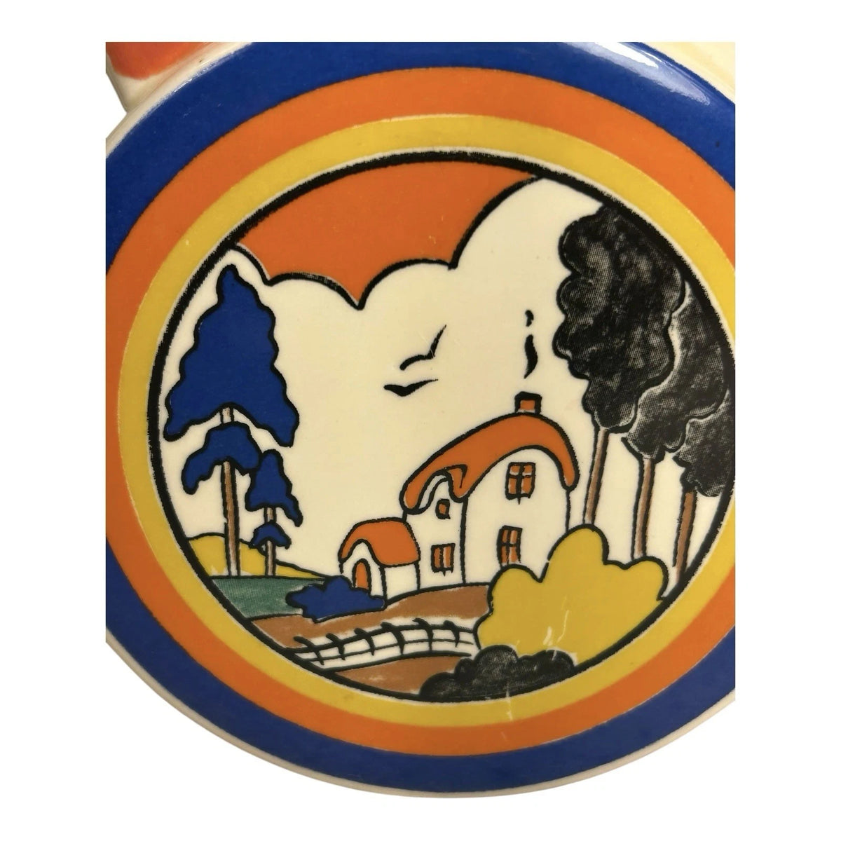 Vintage Clarice Cliff Style Jug Pitcher Huntley Cottage by Moorland Pottery
