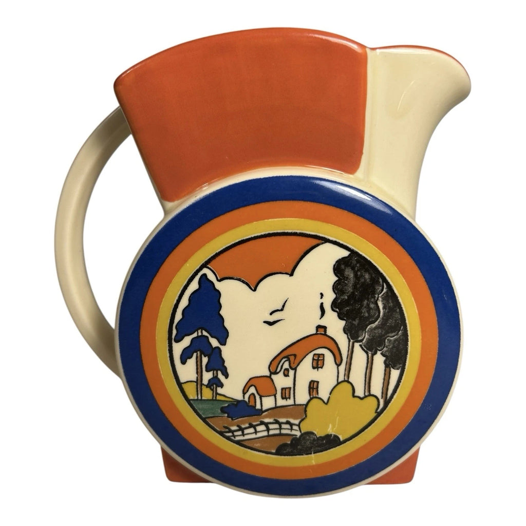 Vintage Clarice Cliff Style Jug Pitcher Huntley Cottage by Moorland Pottery