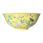 Antique Chinese Qing Dynasty Famille Jaune Bowl - Flower Sprigs Insects Pattern