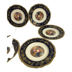 Antique Set of 6 Spode Copeland Cobalt Blue Gold Trim Fruit Grapes Lunch Plates