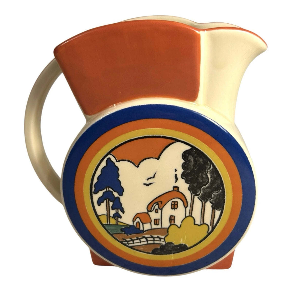 Vintage Clarice Cliff Style Jug Pitcher Huntley Cottage by Moorland Pottery