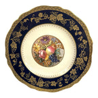 Antique Set of 6 Spode Copeland Cobalt Blue Gold Trim Fruit Grapes Lunch Plates