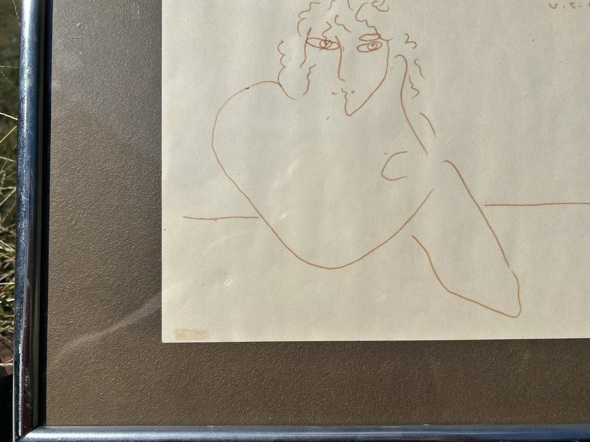 Vintage Framed  and Signed Original Drawing by Peter Max June 75