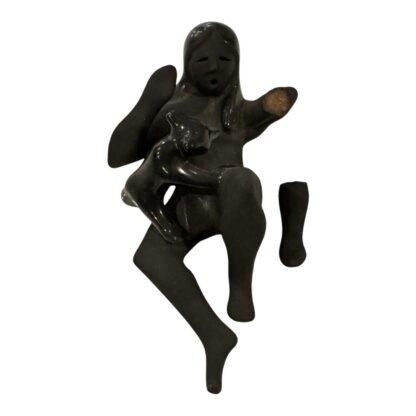 Vintage Native American Blackware Pottery Woman & Bear Figurine (Signed) - Image 3