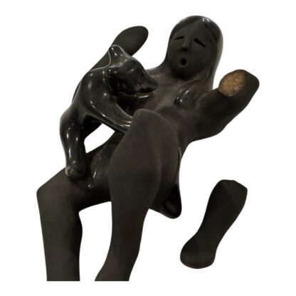 Vintage Native American Blackware Pottery Woman & Bear Figurine (Signed) - Image 8