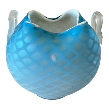 Antique Mount Washington Blue Pairpoint Quilted Satin Mother of Pearl Glass Vase - Image 3