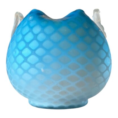 Antique Mount Washington Blue Pairpoint Quilted Satin Mother of Pearl Glass Vase - Image 4