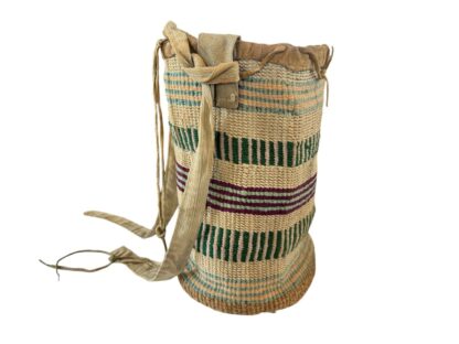 Antique Native American Nez Perce Woven Corn Husk "Sally Bag" Bucket Bag