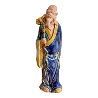 Antique Chinese Export Dark Blue Glazed Ceramic Pottery Mudman Figurine